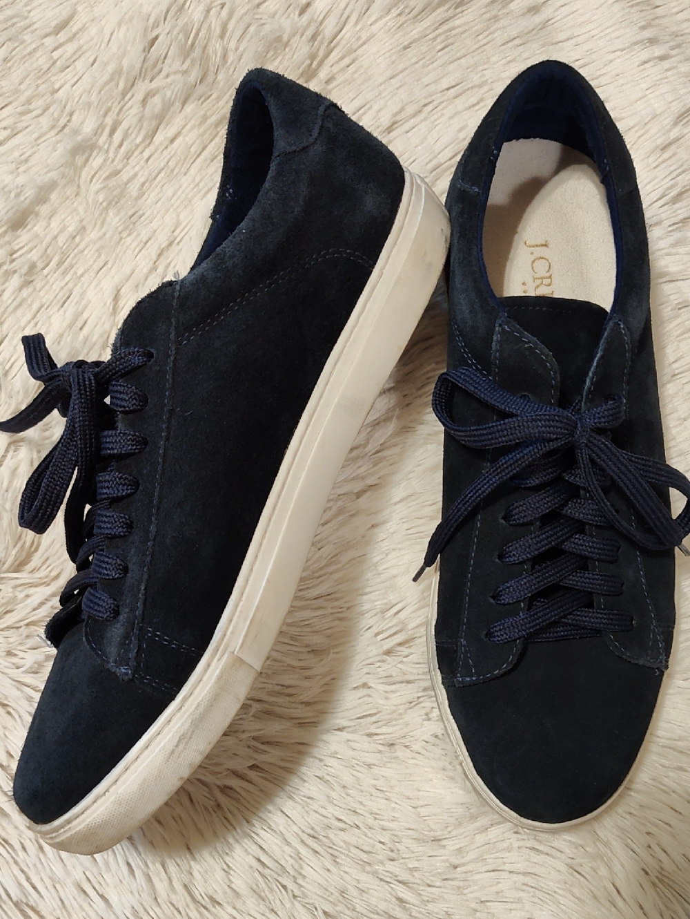 J. Crew Factory Mens Suede Sneakers Navy Blue Lace-Up Low-Top Preppy Leather 11